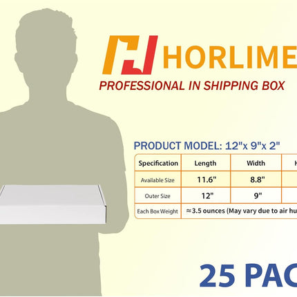 HORLIMER 12x9x2 inches Shipping Boxes Set of 25, White Corrugated Cardboard Box Literature Mailer