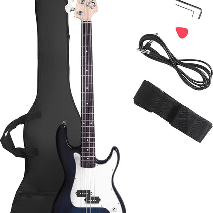 Glarry Electric Bass Guitar Full Size 4 String Rosewood Basswood Fire Style Exquisite Burning Bass (Dark Blue)