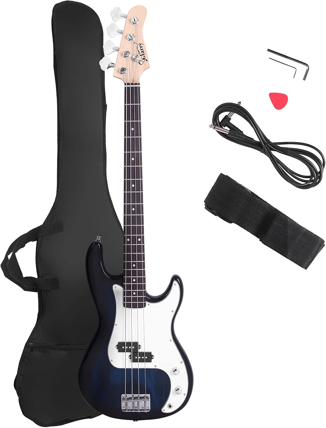 Full Size 4 String Electric Bass Guitar, Dark Blue Fire Style