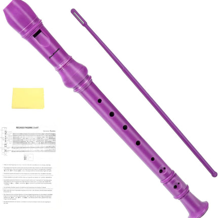 Soulmate Recorder Instrument for Kids Toddler Beginners Students German Style C Key Soprano Recorder Instrument 8 Holes 3 Piece ABS Descant Recorders with Cleaning Kit, Packing Bag (Purple)