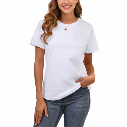 100% Cotton Basic T Shirts for Women Crew Neck Loose Fit Plain Tops