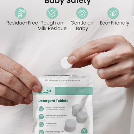 GROWNSY Detergent Tablets 40 Count, Bottle Washer Tablets Compatible with All Brands of Baby Bottle Washers, Deep Cleaning for Bottles, Pump Parts and Baby Feeding Essentials