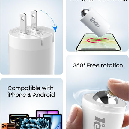 Magnetic Wall Charger for iPhone, 1°edo GaN 30W Fast USB C Charger Block, PD 3.0 QC 4.0 Foldable with 6FT Cable Magnetic Fast Charger for iPhone 17/16 and More Series, Samsung Galaxy, iPad (White)