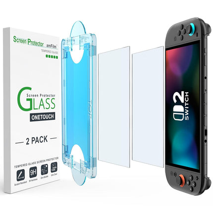 amFilm Auto-Alignment OneTouch for Nintendo Switch 2 Screen Protector [7.9"] 2025, Tempered Glass, 30 Seconds Installation, Bubble Free, Scratch Resistant, Touch Sensitive, Matte [2 Pack]
