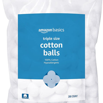Amazon Basics Cotton Balls for Skincare, Makeup Removal, Cotton, Hypoallergenic, 200 Count (Previously Solimo)