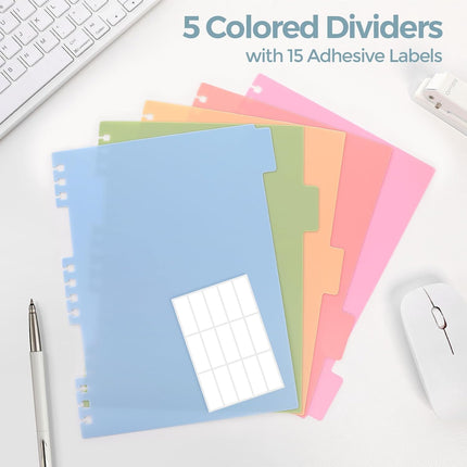 SKYDUE Hardcover Spiral Notebook, 300 Pages 8" x 10" College Ruled Notebook for Work with Dividers & Pockets, 5 Subject Notebook Journals for Women, Double Wire Bound, Tab Stickers Included, Blue