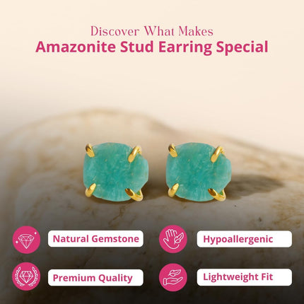 Gempires Natural Raw Gemstone Stud Earrings for Women | Handmade Raw Crystal Prong Setting Earrings | Hypoallergenic Gold Plated Minimal Studs | Unique Gift Jewelry for Her (Multiple Gemstone Options)