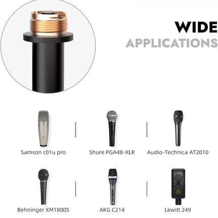 Heavy Duty Microphone Stand with Round Base, Height Adjustable 37.5-70 Inches, Black Metal Construction, 4.6 lb Capacity, Universal 5/8" Thread, Includes Clips and Adapter