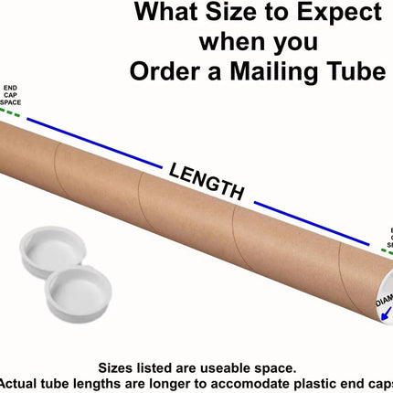 Mailing Tubes with Caps, 2 in x 24 in - 1 Pack - Kraft - for Shipping, Packing, Bulk Round Packaging, Cardboard Mailers, Poster, Art Prints, Maps, Blueprint