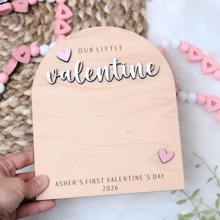 Baby's First Valentine's Day Footprint Art, Personalized Wood Keepsake (Design B)