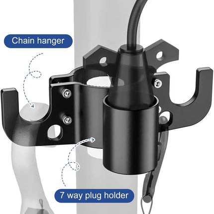 Aluminum Trailer Chain Holder, Trailer Towing Chain Organizer with 7 Way Plug Holder Cover, Heavy Duty Anti-Rust Cable Wire Harness Holder RV Tongue Jack Towing Accessories