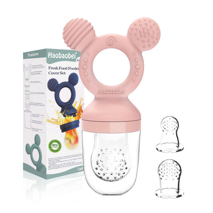 Baby Fruit Feeder 2 Pack with Freezer Tray, 4 Silicone Pouches in 3 Sizes, Breastmilk Popsicle Mold, Food Feeder Pacifier and Silicone Teether, 4+ Months