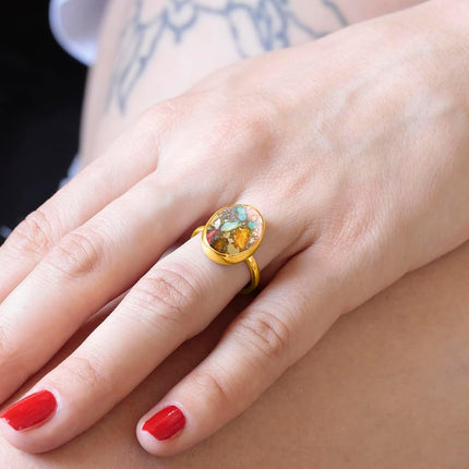 Natural Amazonite Crystal Ring 24K Gold Vermeil 925 Sterling Silver Oval Solitaire Gemstone Dainty Perseverance Crystal Virgo Wealth Statement Ring Handmade Turkish Fine Jewelry