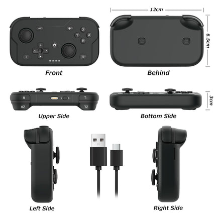 Portable Mini Controller for Nintendo Switch 2/Switch 1/PC/iOS/Android/Steamdeck, Joystick Lift and Down Design,Wireless Bluetooth & Wired Gamepad with Turbo Function, 6-Axis Gyro, HD Vibration & 3D Joysticks, Home Button Wake-Up(black)