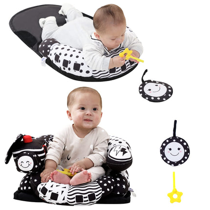 2-in-1 Tummy Time Mat & Seated Support Pillow,Baby Tummy Time Pillow Support for Newborns and Older Babies,with Detachable Support Pillow and Toys Bear
