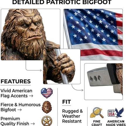 Patriot Bigfoot Trailer Hitch,American Flag Sasquatch Tow Receiver Plug,Bigfoot with Flag Trailer Hitch Cover,Heavy Duty Patriotic Truck Accessory for Truck Owners Patriots Outdoor Men (1, 2 inch)
