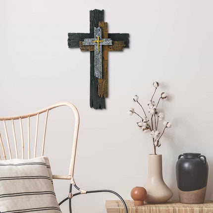 Rustic Cross Wall Decor, 13 Inch Christian Cross with Hanging Hook