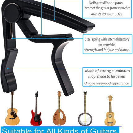 Guitar Capo 2 Pack Black Capo Guitar Clamp for Acoustic Electric Bass Guitar Ukulele