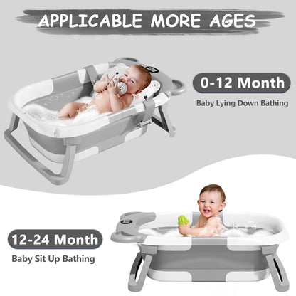 Collapsible Baby Bathtub for Newborns with Thermometer, Hooded Towel, Floating Cushion, and Drain Hole - photo 3