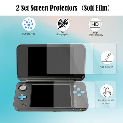 JDGPOKOO 5 in 1 Accessories Kit for Nintendo New 2DS XL/LL, Carrying Case for New 2DS XL/LL, Clear Shell Case, 2 Set Screen Protectors and Charging Cable Compatible with New Nintendo 2DS XL/LL ONLY