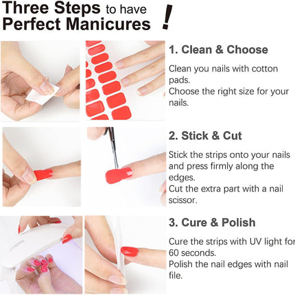 Semi Cured Gel Nail Strips, Glazed Pearch Ombre 20pcs Adhesive UV Sticker, Wraps for Home Manicure DIY