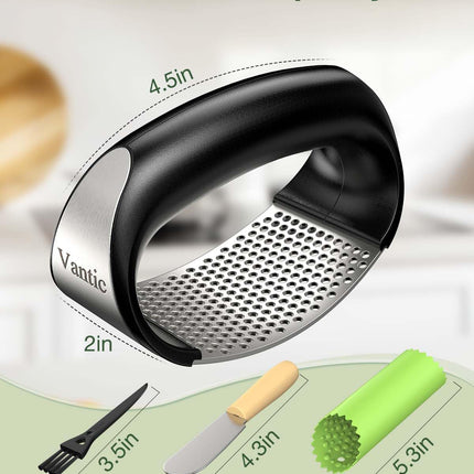 Garlic Press Rocker - Stainless Steel Garlic Crusher, Mincer and Chopper with Peeler & Scraper, Easy Kitchen Gadget for Smashing