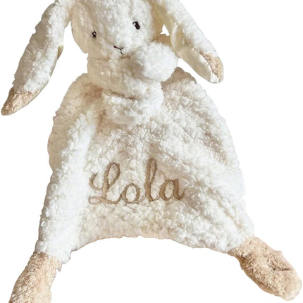 Personalized Bunny Lovey - Soft Baby Security Blanket with Custom Embroidered Name