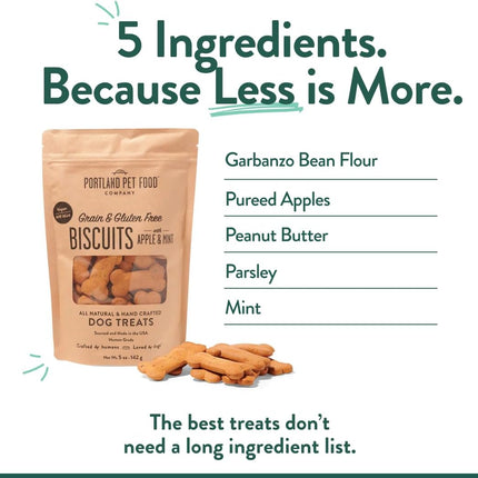 Portland Pet Food Company Apple & Mint Dog Treats Healthy Biscuits for Small Medium & Large Dogs - Grain-Free, Human-Grade, All Natural Dog Cookies, Snacks & Training Treats - Made in the USA - 5 oz
