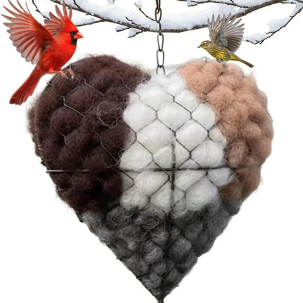 Alpaca Bird Nesting Heart, Pet Refillable Alpaca Fiber Bird Nesting, Winter Fowl Gifts Animal Hummingbirds Lovers Home Garden Yard(1Set)