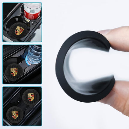 2PCS Car Cup Holder Coasters,Non-Slip Car Coasters for Drink Holder Compatible with Porsche Panamera Cayenne Macan Boxster Taycan Cayman 718 911,Vehicle Inner Accessories for Cup Insert Mat,Silicone
