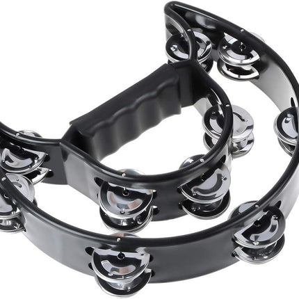 Half Moon Musical Tambourine Double Row Metal Jingles Hand Held Percussion Drum Multicolor for KTV Party with Ergonomic Handle Grip (Black)
