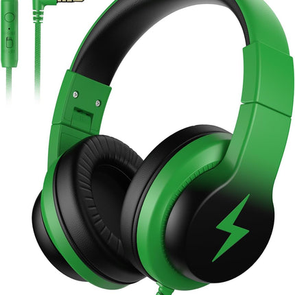 Candy Bila Kids Headphones, Wired Headphones for Kids Over Ear with Microphone, 85/94dB Volume Limiter Headphone for Girls Boys, Foldable Headphone for Learning & Entertainment, Black and Green