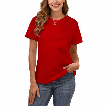 100% Cotton Basic T Shirts for Women Crew Neck Loose Fit Plain Tops