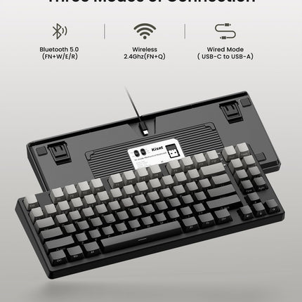 Kisnt KN85 Wireless Mechanical Gaming Keyboard, 75% Layout with RGB Backlit, Custom Hot Swappable, Creamy Sound, Bluetooth/2.4GHz/USB-C Compatible with Windows/Mac/PC(Gradient Gray, Side Printed)