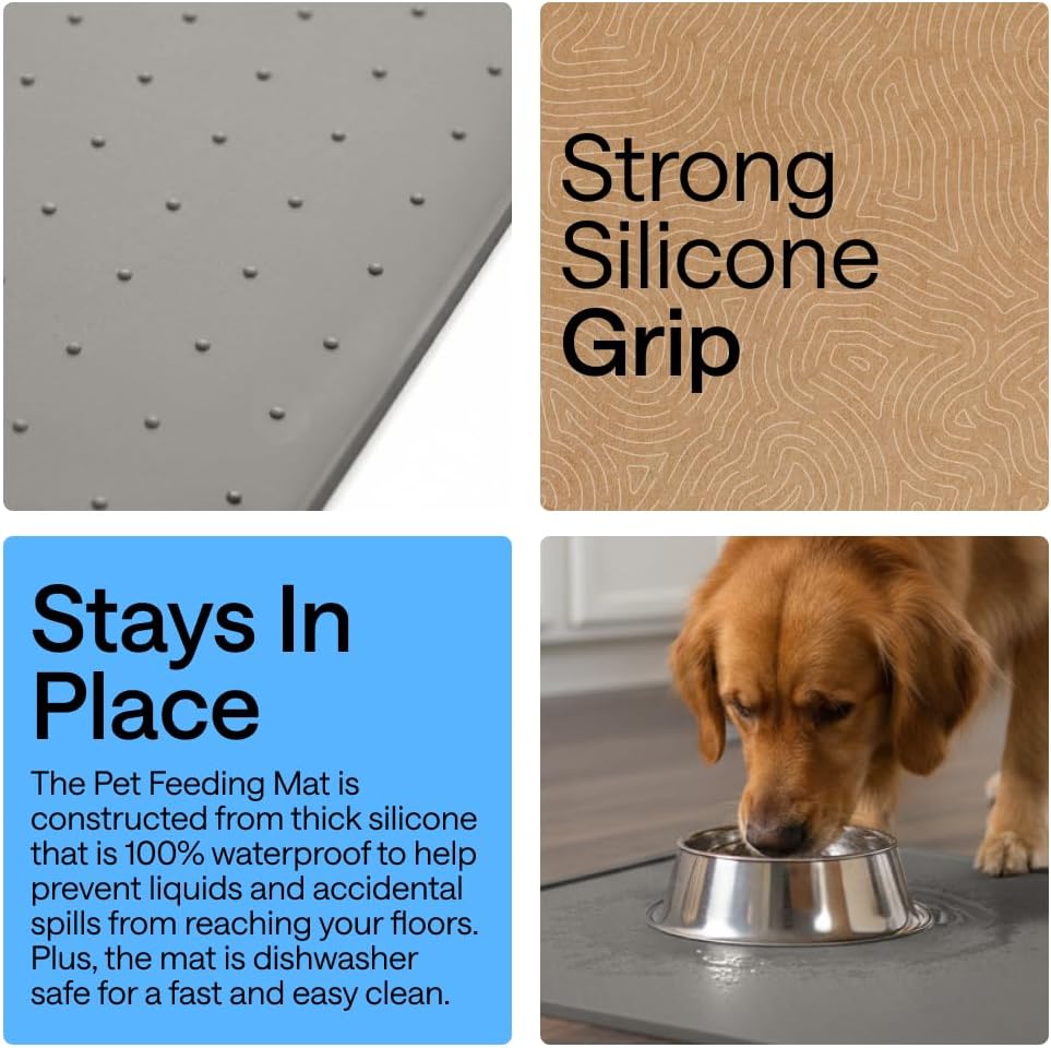 Waterproof Raised Edge Silicone Pet Feeding Mat, 18.5 x 11.5, Gray - photo 3