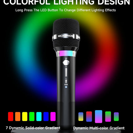 Wireless Microphone, Rechargeable Wireless Microphones with One-to-One Chip Connection and LED Lights, 40H Duration, 200FT Range Receiving, Less Latency Karaoke Microphone for Singing, Speech, Party