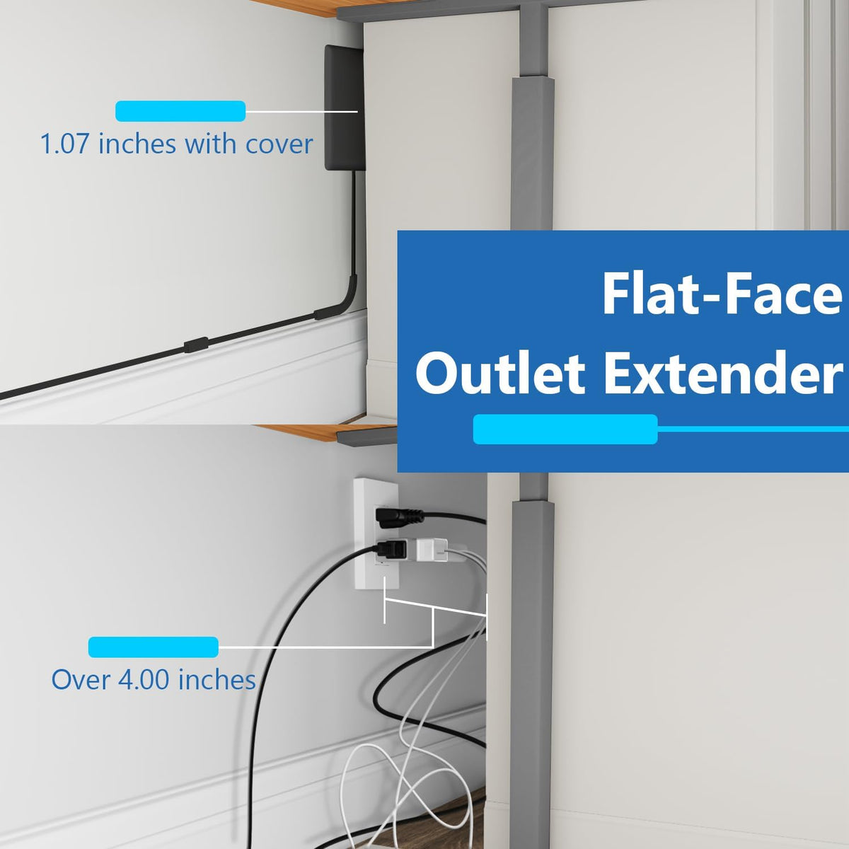 Flat-Face Outlet Extender with 3 Receptacles, Ultra-Thin Wall Plate Plug with Cord Extender and 3-Outlet - photo 3