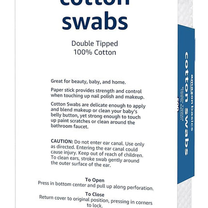 Amazon Basics Double-Tipped Cotton Swabs for Personal Hygiene and Baby Care, Cotton, Versatile, Baby Safe, 500 Count