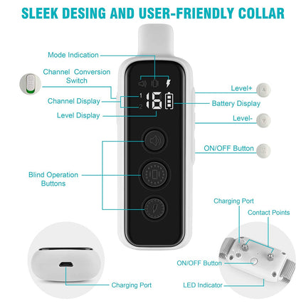 Shock Collar for Dogs - Waterproof Rechargeable Dog Electric Training Collar with Remote for Small Medium Large Dogs with Beep, Vibration, Safe Shock Modes (8-120 Lbs) (Grey)
