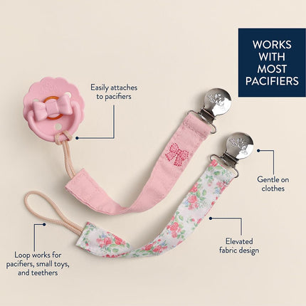 Itzy Ritzy Fabric Pacifier Straps - 2-Pack in Bows & Floral