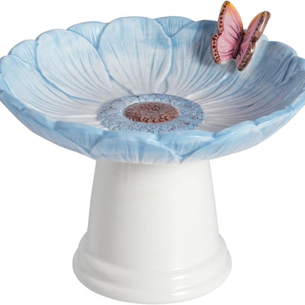 Mud Pie Ceramic Pink Flower Small Bird Bath