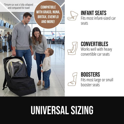 GORILLA GRIP Tear and Water Resistant Padded Car Seat Travel Bag for Airplane and Airport, Universal Fit Baby Carseat Bags, Holds Up to 50lbs, Handle & Shoulder Straps, Air Gate Check Carrier, Black