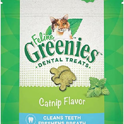 Greenies Cat Treats, Feline Veterinarian-Recommended Adult Natural Dental Treats, Catnip Flavor, 2.1 oz. Pouch