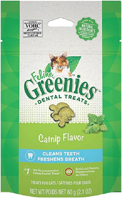 Cat Treats, Feline Veterinarian-Recommended Adult Natural Dental Treats, Catnip Flavor, 2.1 oz. Pouch