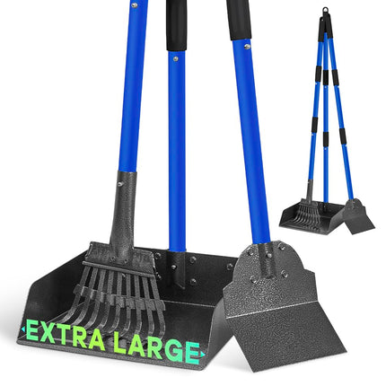 Metal Pooper Scooper for Dogs Heavy Duty Long Handle Rake, Spade & XL Tray