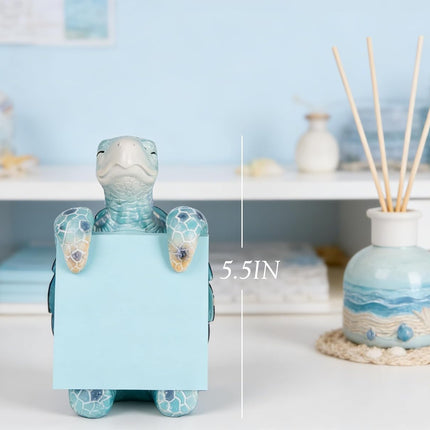 Sea Turtle Pop-up Sticky Note Dispenser, Includes 1 Pad of 3x3 in Super Sticky Notes, 100 Sheets, Resin Cute Handmade Desk Holder for Office & Home, Coastal Beach Decorations