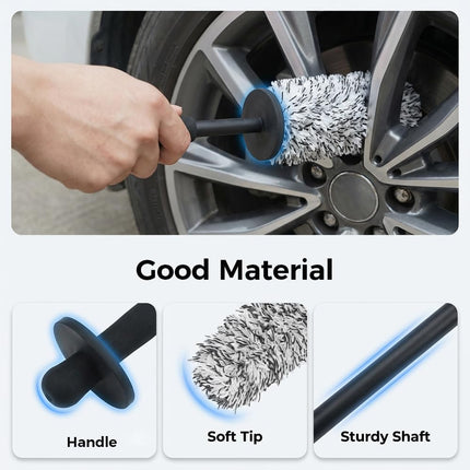 Wheel Barrel Brush,2026 New Long Handle Microfiber Wheel Brush Car Duster Exterior,Car Duster Interior Multipurpose Cleaning Tool (Black/1pcs)