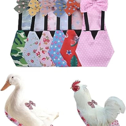MANON ROSA Chicken Diapers Bantam Hens - Reusable 6-Piece Set with Bow Ties Poultry Nappies Washable Waterproof for Geese Pet Ducks Silkie (6D XS)
