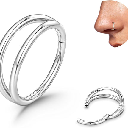 Titanium Double Hoop Nose Ring 20G 18G Gold Silver Black Nose Rings Hoops for Women Men Hypoallergenic 6mm 7mm 8mm 9mm Nose Nostril Septum Cartilage Helix Daith Conch Rock Piercing Jewelry