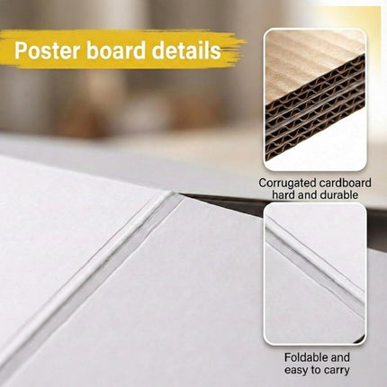 Trifold Poster Board, 26" x 17", 6-Pack, White Corrugated Project Boards for Science Fairs, School Projects, Event Displays, Business Presentations, Easy to Fold & Reusable